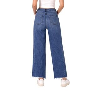 Sincerely Jules Womens Wide Leg High Rise Raw Hem Blue Jeans Size 7/28